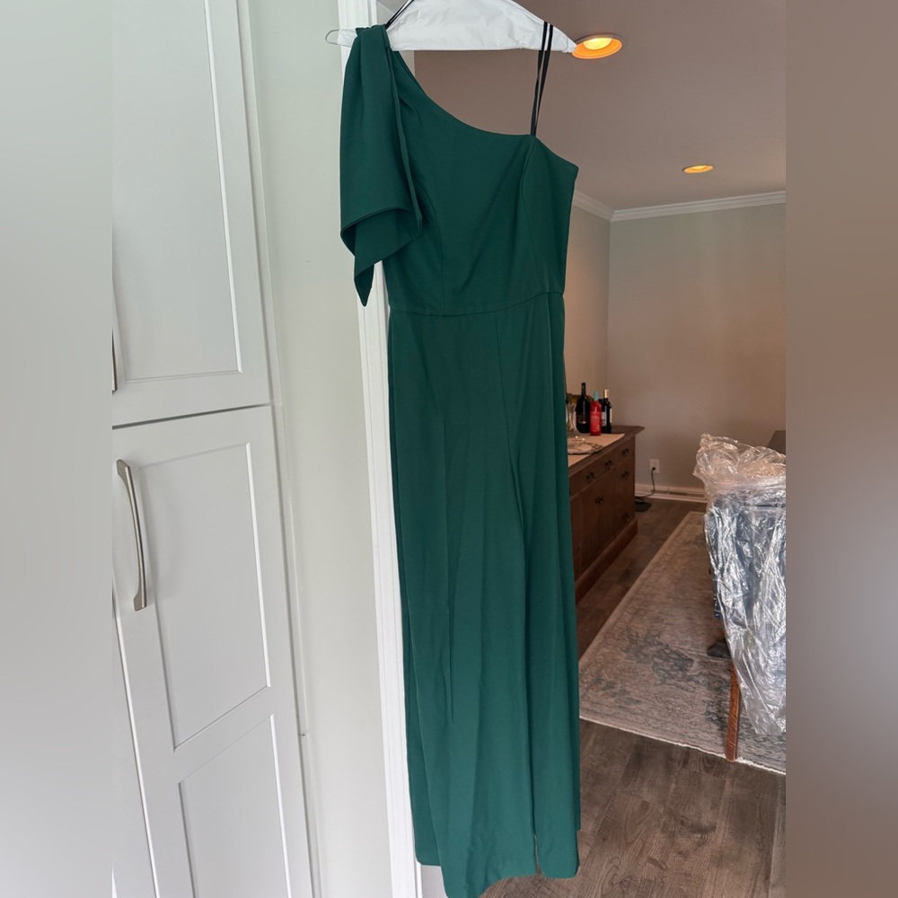 Betsy & Adam One-Shoulder pant jumpsuit  in Deep Green